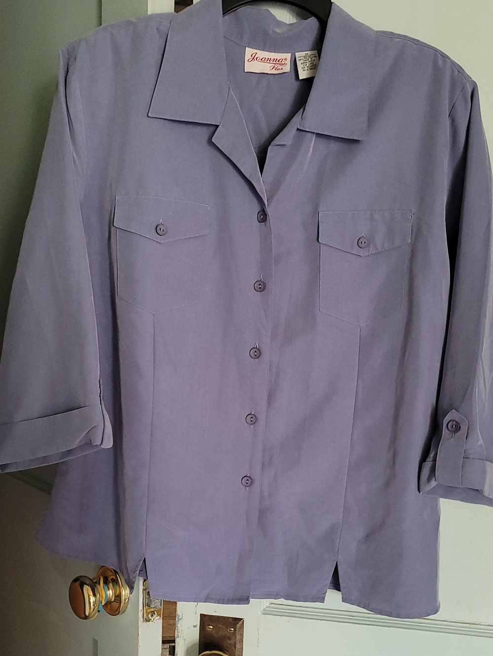 Joanna Plus Light Blue Blouse with Tailoring Accent And 3/4 Sleeves - Picture 1 of 5
